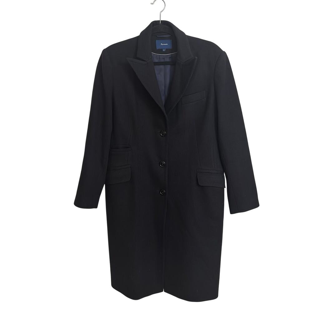 Faconnable Peacoat Womens 12 Black Coat Overcoat Wool Cashmere Blend